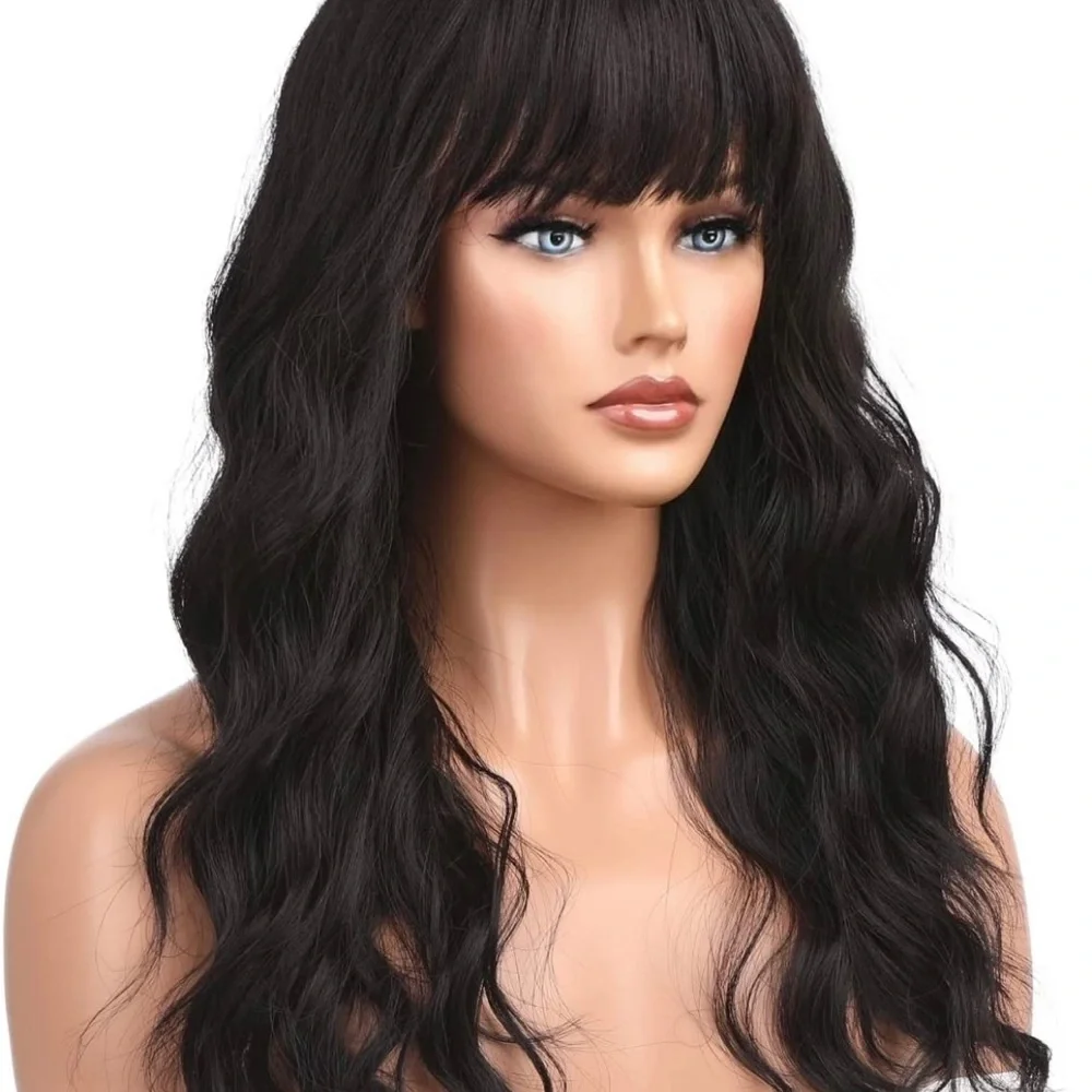 Human hair blend black brown curly wig wig
